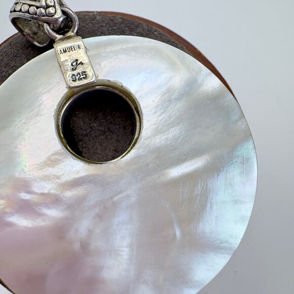 VTG Sterling Silver 925 Mother of Pearl Circle Pendant Size 1.75" Length - Picture 5 of 9